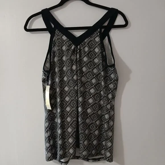 Jordache Jewel of the Nile Geometric Print Black Gray Sleeveless Blouse Medium - Picture 5 of 10